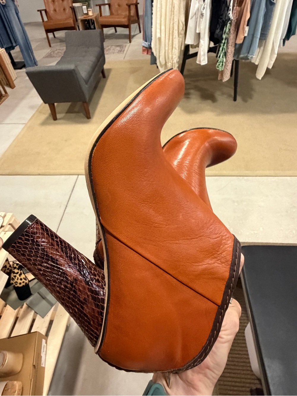 Guess by Marciano Italy Cognac Leather Ankle Booties Snakeskin Heel Size 39 US 9